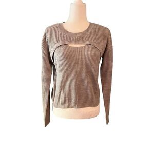 Full Circle Trends Women's Brown Hollow Out Knit Pullover Sweater L​​